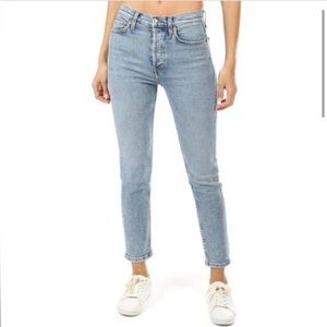 RE/DONE Jeans Blue Mid 90's High Rise Ankle Crop Button Fly Stretch Denim Sz 31